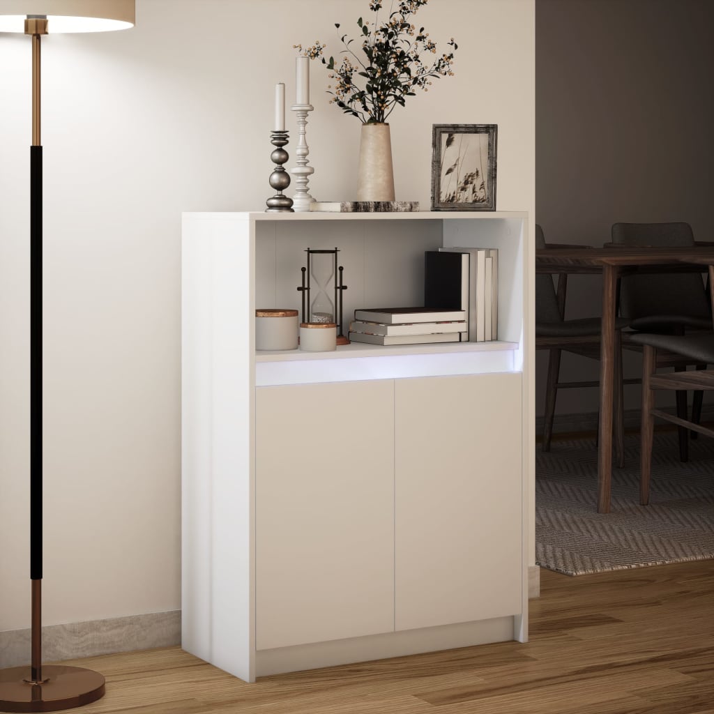 Komoda s LED svjetlima bijela 72x34x100 cm konstruirano drvo
