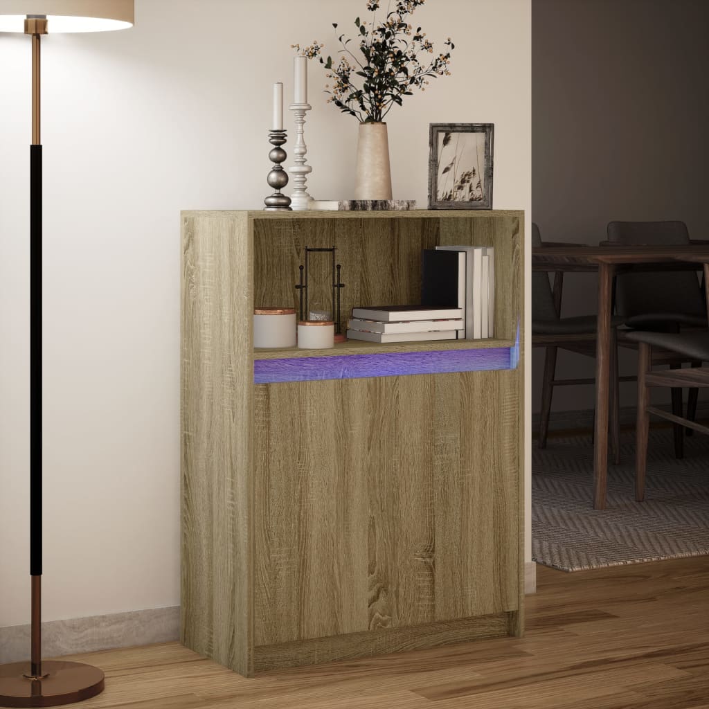 Komoda s LED svjetlima boja hrasta 72x34x100 cm drvena