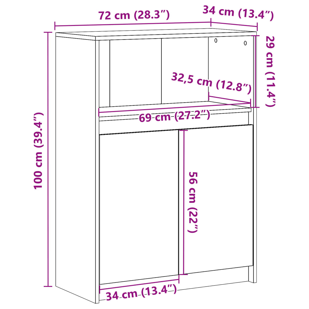 Komoda s LED svjetlima boja hrasta 72x34x100 cm drvena