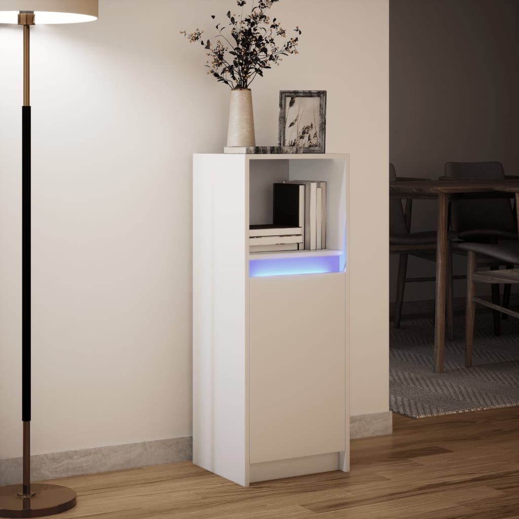 Komoda s LED svjetlima bijela 38x34x100 cm konstruirano drvo