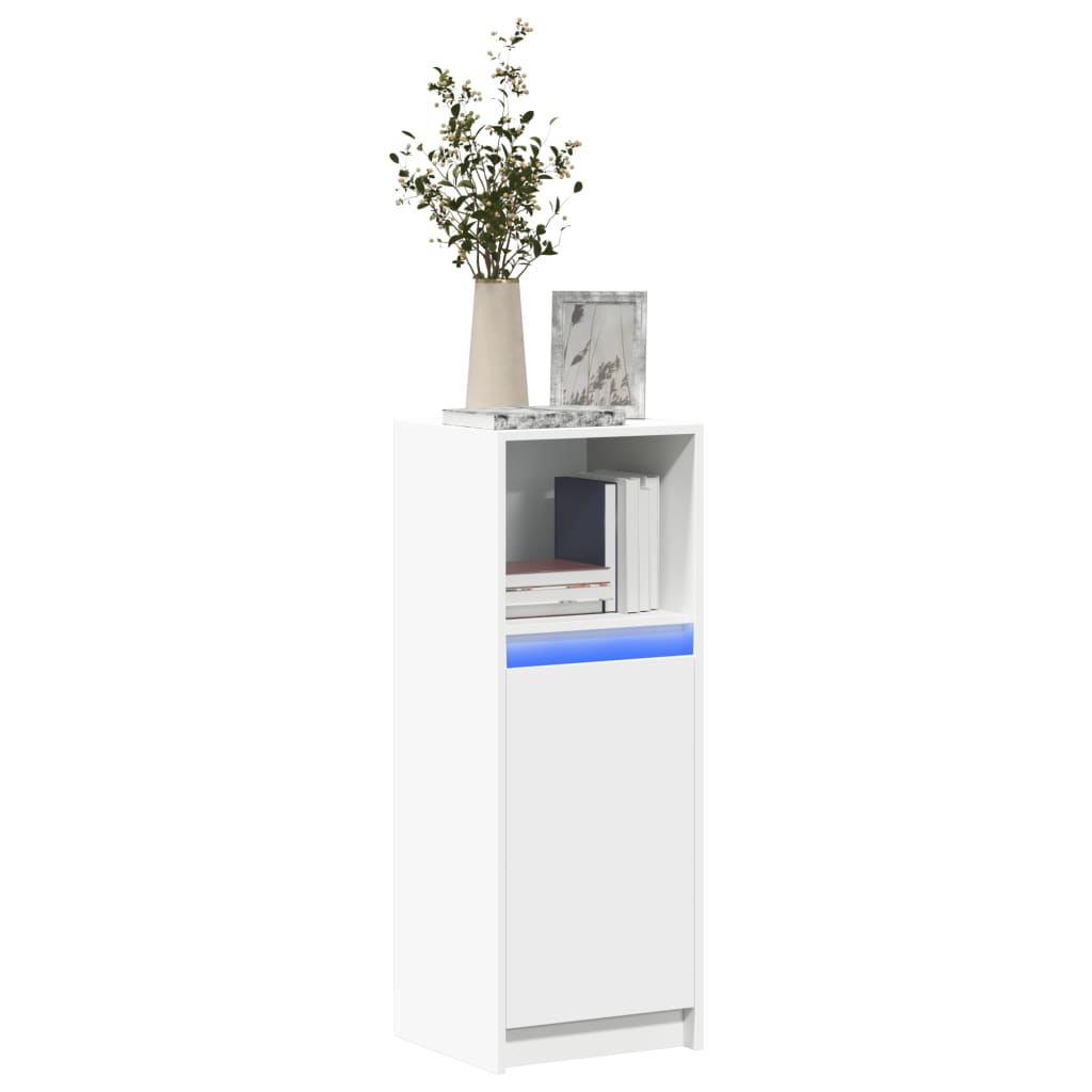 Komoda s LED svjetlima bijela 38x34x100 cm konstruirano drvo