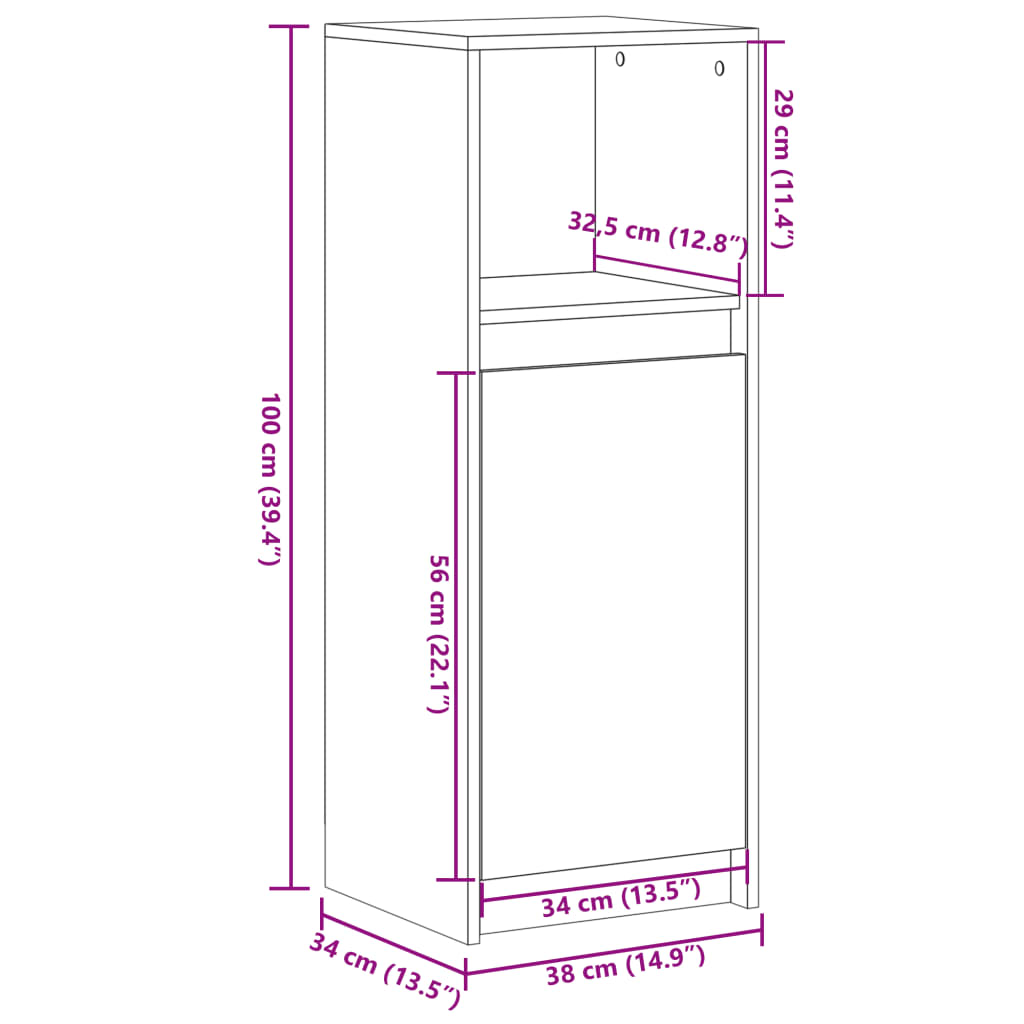 Komoda s LED svjetlima boja hrasta sonome 38x34x100 cm drvena