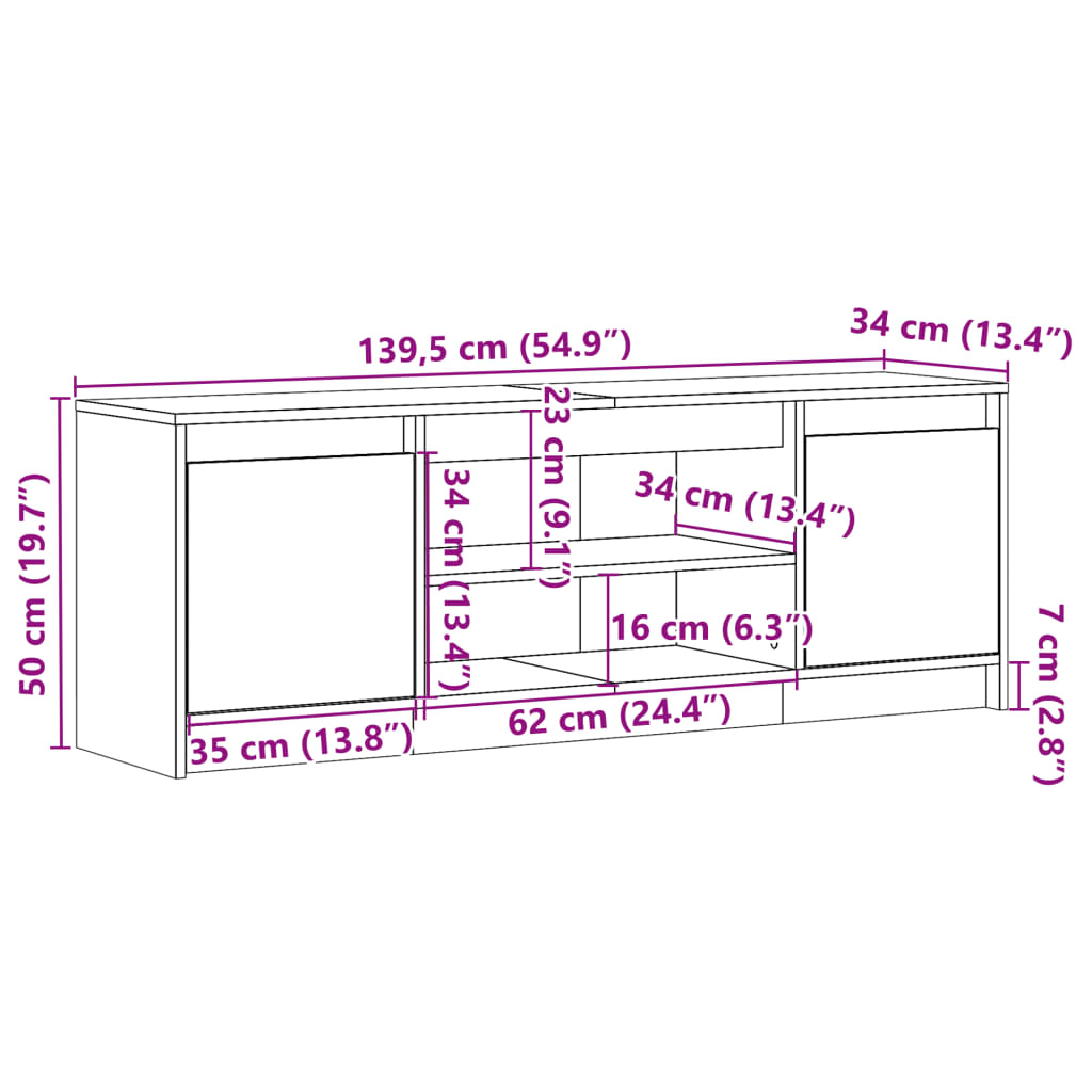 TV ormarić s LED svjetlima boja hrasta 139,5x34x50 cm drveni