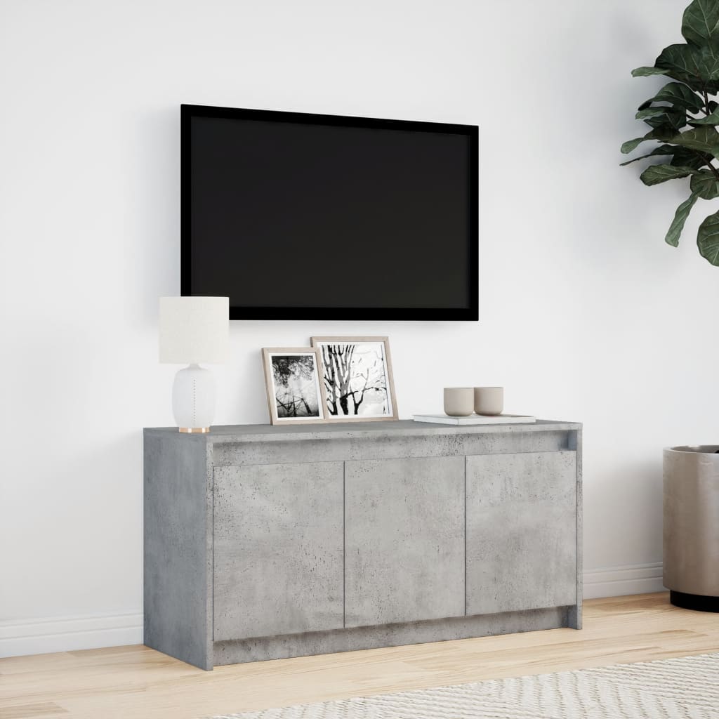 TV ormarić s LED svjetlima boja betona 100x34x50 cm drveni