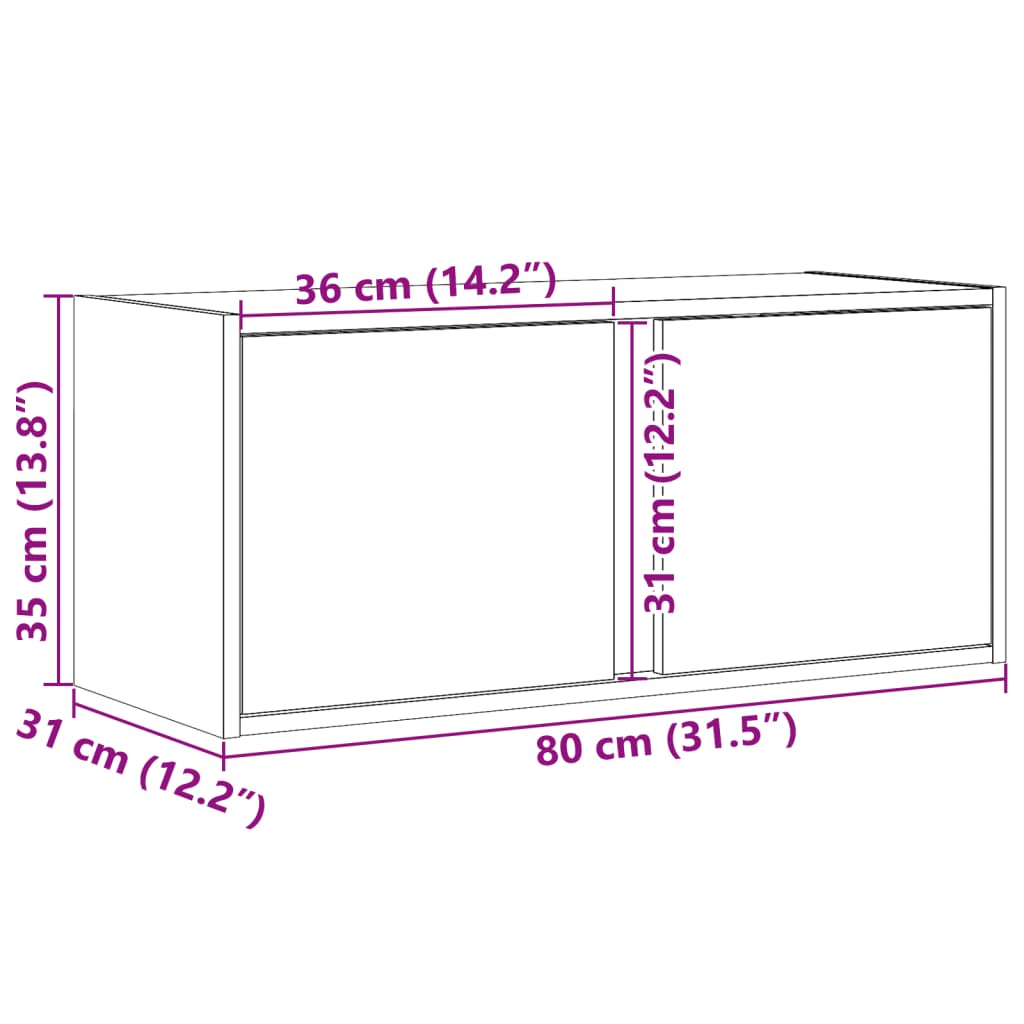 Zidni TV ormarić s LED svjetlima bijeli 80x31x35 cm