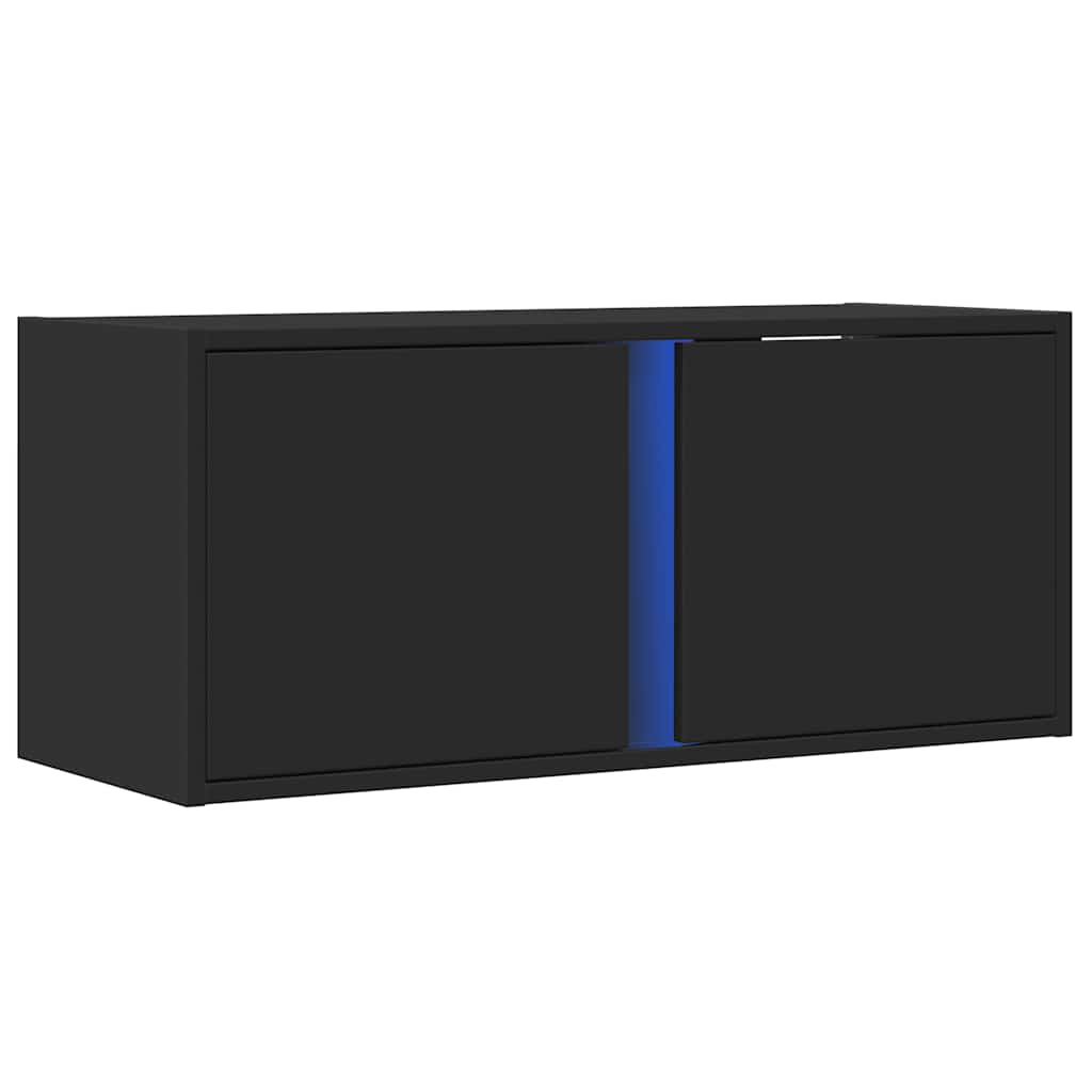 Zidni TV ormarić s LED svjetlima crni 80x31x35 cm