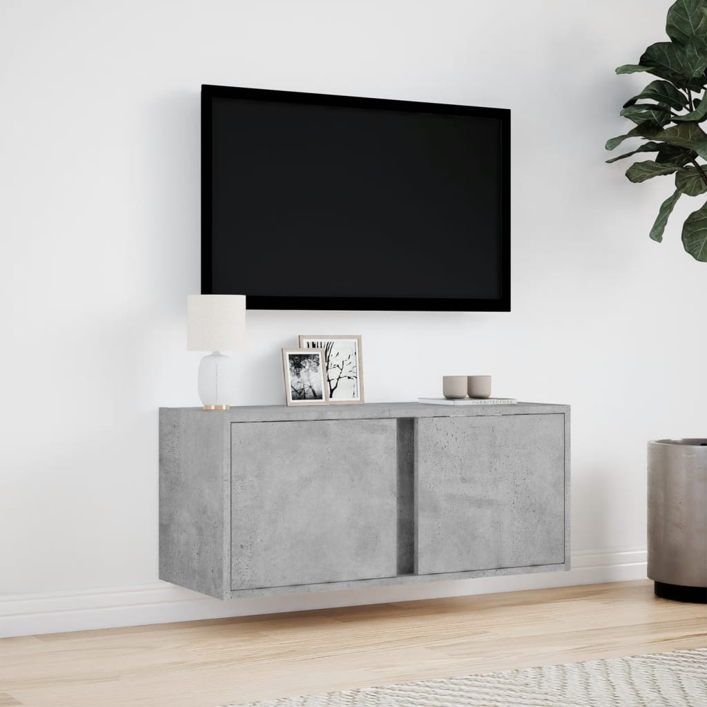 Zidni TV ormarić s LED svjetlima siva boja betona 80x31x35 cm