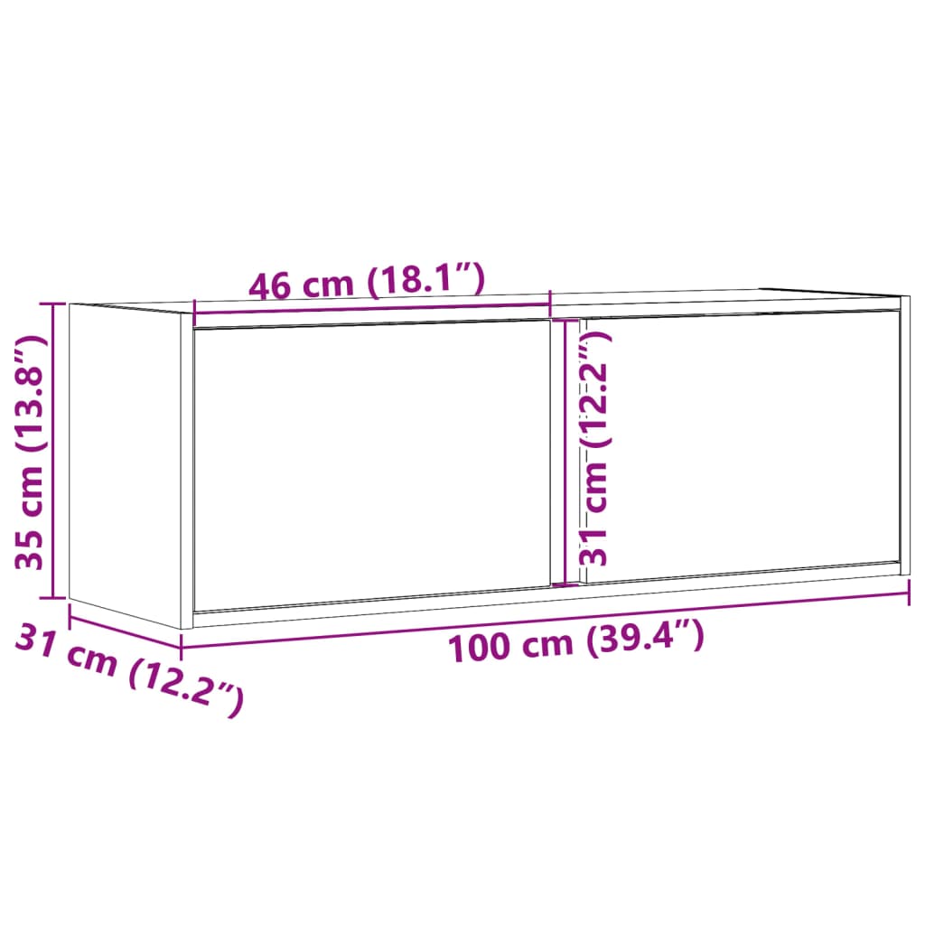 Zidni TV ormarić s LED svjetlima siva boja betona 100x31x35 cm