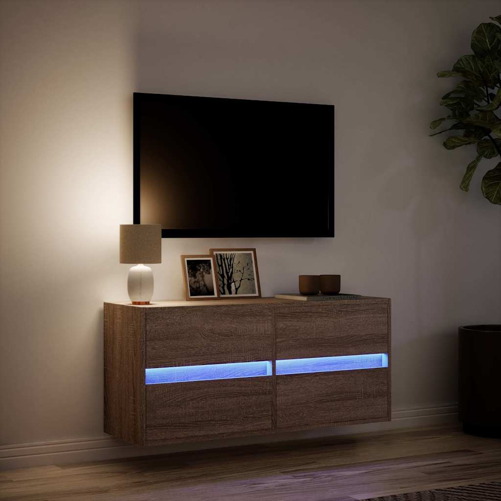 Zidni TV ormarić s LED svjetlima smeđa boja hrasta 100x31x45 cm