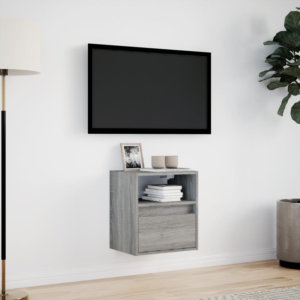Zidni TV ormarić s LED svjetlima siva boja hrasta 41x31x45 cm