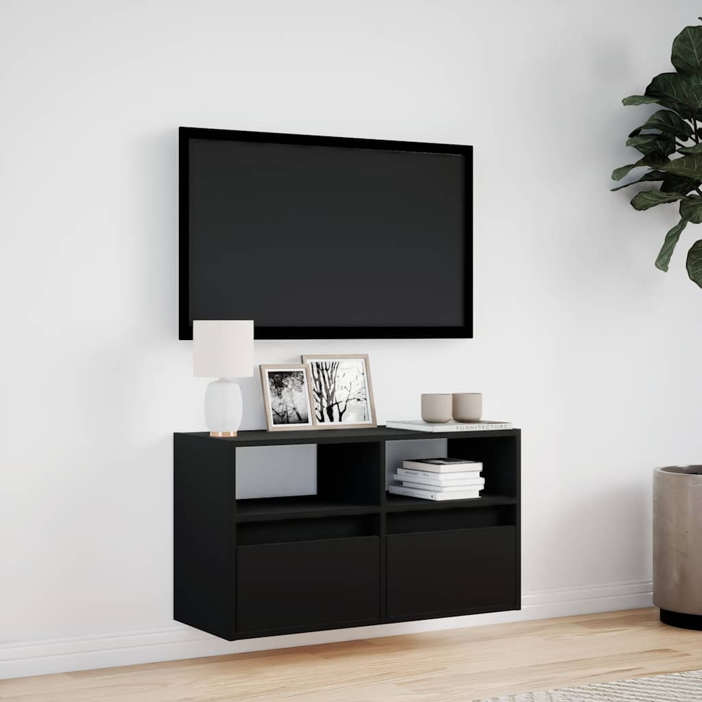 Zidni TV ormarić s LED svjetlima crni 80 x 31 x 45 cm