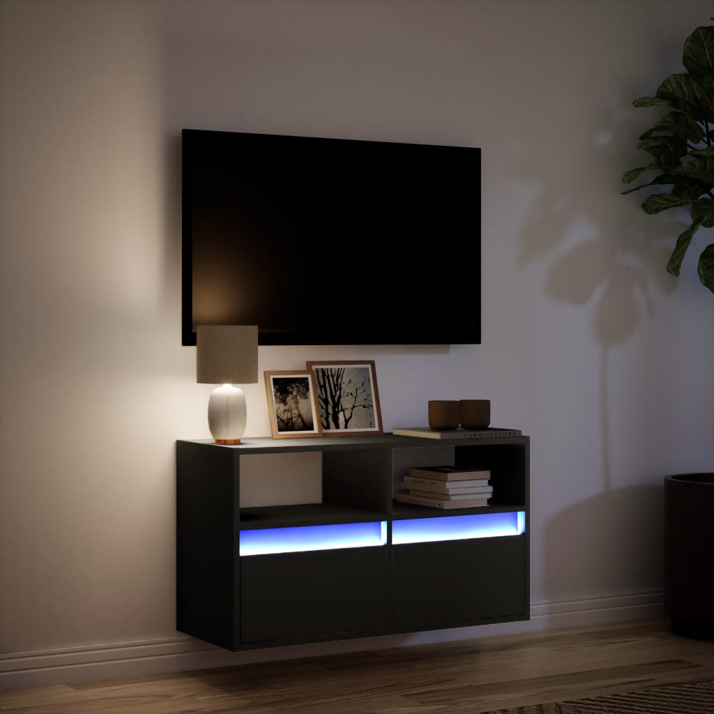 Zidni TV ormarić s LED svjetlima crni 80 x 31 x 45 cm