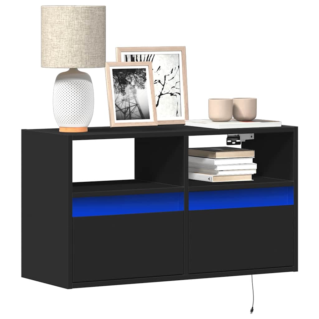 Zidni TV ormarić s LED svjetlima crni 80 x 31 x 45 cm