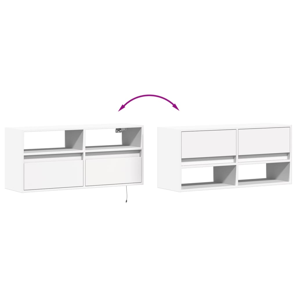 Zidni TV ormarić s LED svjetlima bijeli 100x31x45 cm
