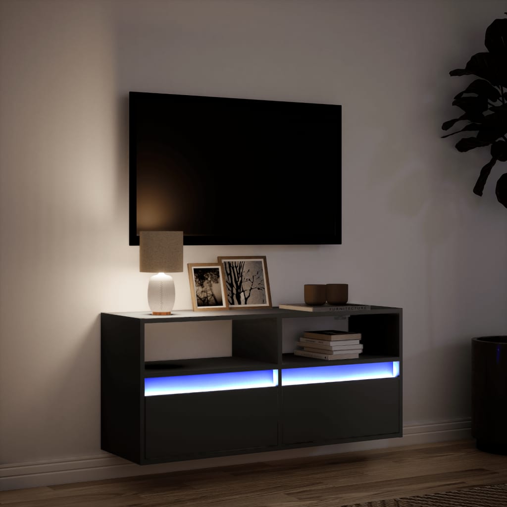Zidni TV ormarić s LED svjetlima crni 100x31x45 cm