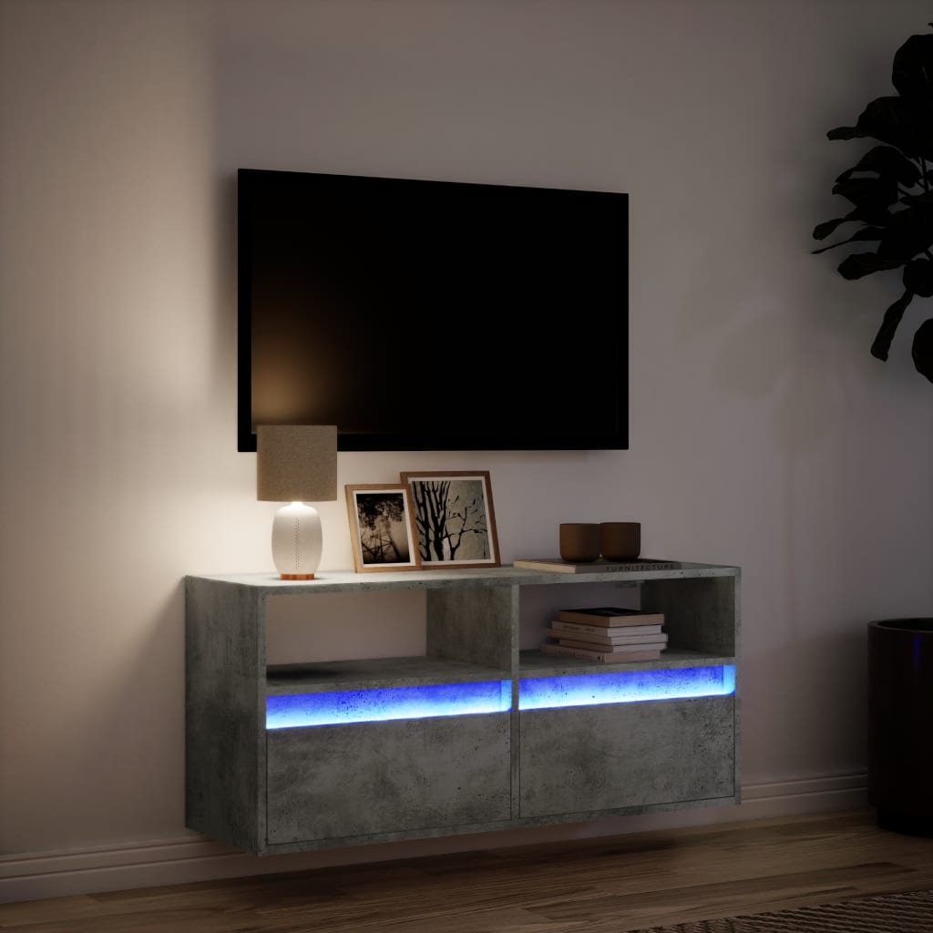 Zidni TV ormarić s LED svjetlima boja betona 100x31x45 cm