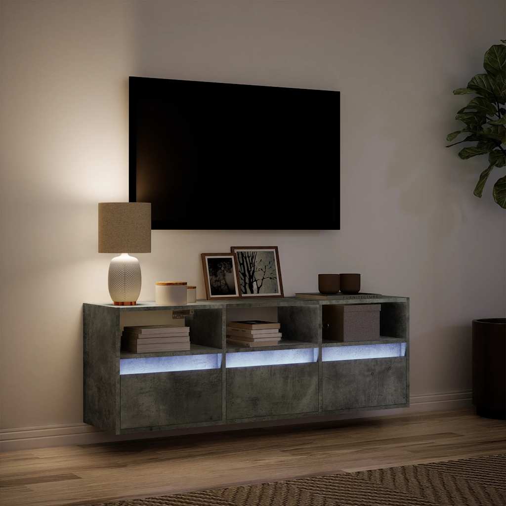 Zidni TV ormarić s LED svjetlima boja betona 130 x 31 x 45 cm