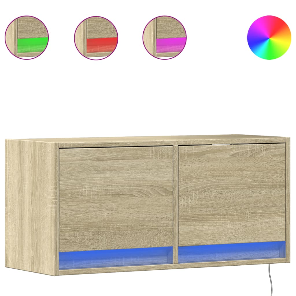 Zidni TV ormarić s LED svjetlima boja hrasta sonome 80x31x38 cm