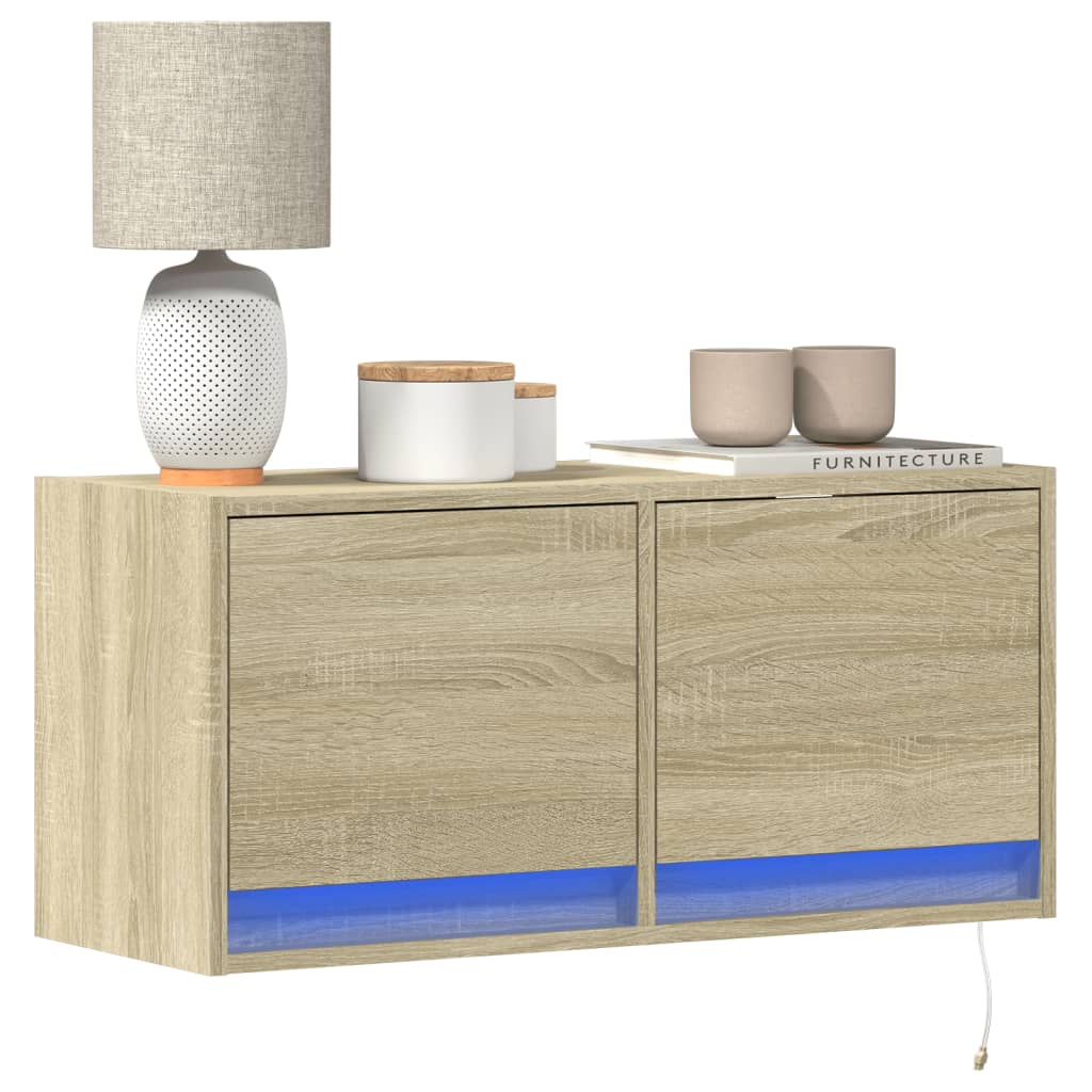 Zidni TV ormarić s LED svjetlima boja hrasta sonome 80x31x38 cm