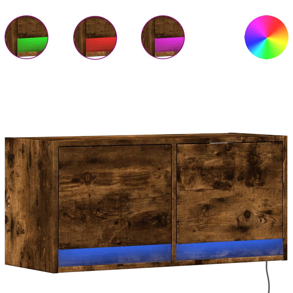 Zidni TV ormarić s LED svjetlima boja hrasta 80x31x38 cm
