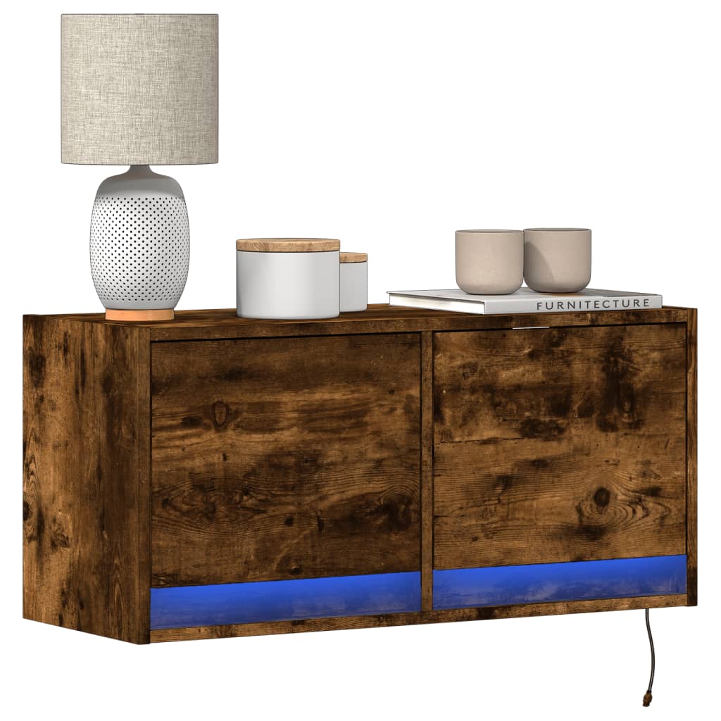Zidni TV ormarić s LED svjetlima boja hrasta 80x31x38 cm