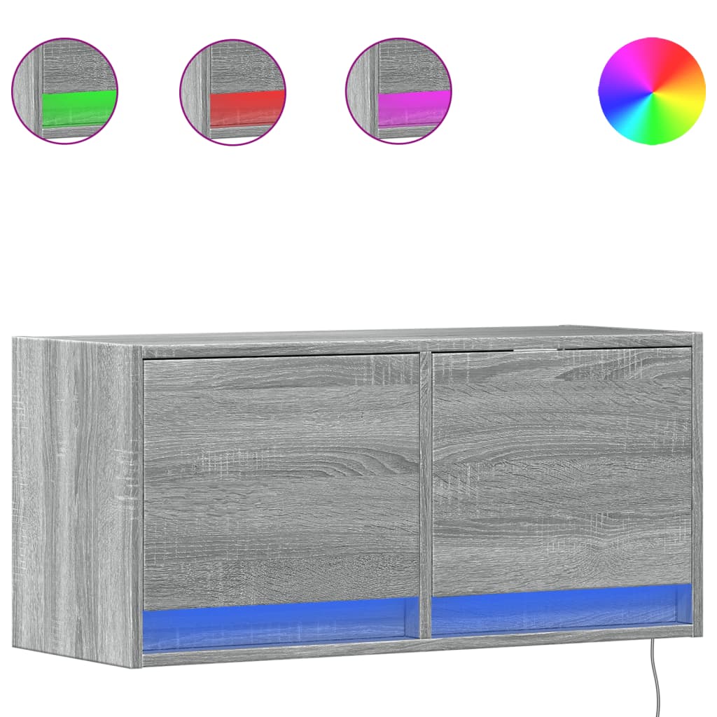 Zidni TV ormarić s LED svjetlima siva boja hrasta 80x31x38 cm