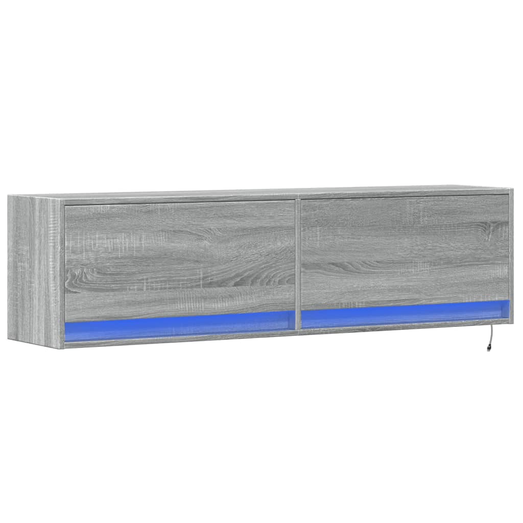 Zidni TV ormarić s LED svjetlima siva boja hrasta 140x31x38 cm
