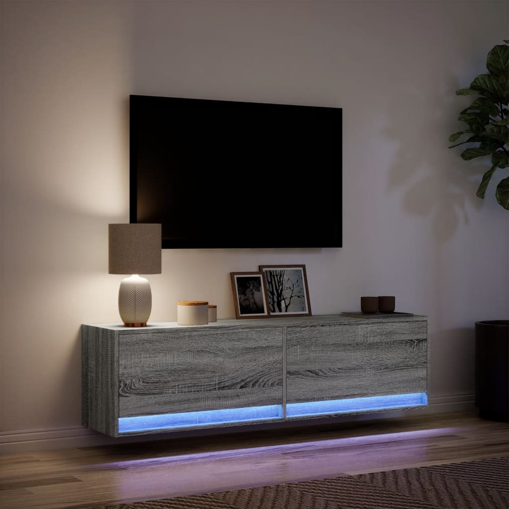 Zidni TV ormarić s LED svjetlima siva boja hrasta 140x31x38 cm