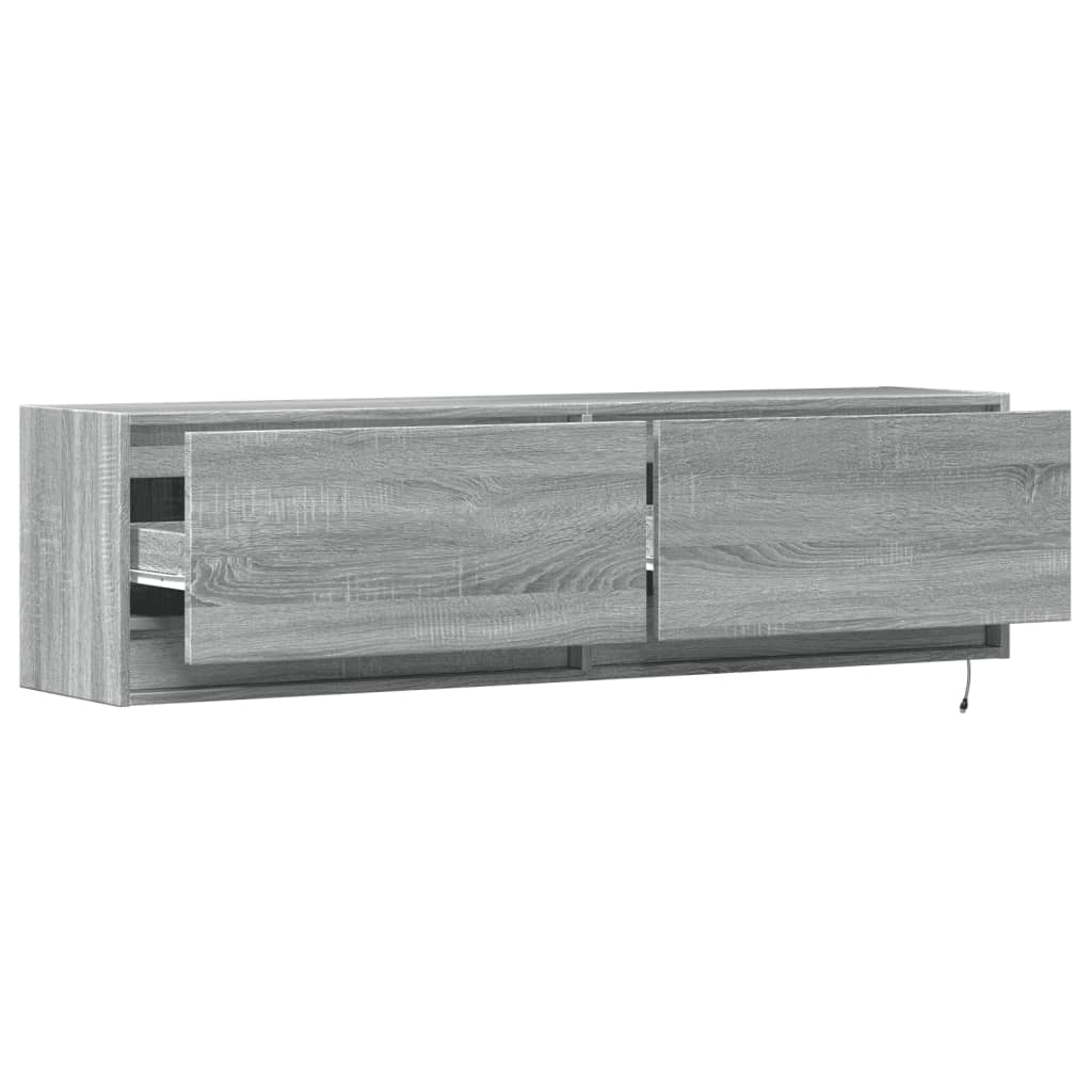 Zidni TV ormarić s LED svjetlima siva boja hrasta 140x31x38 cm