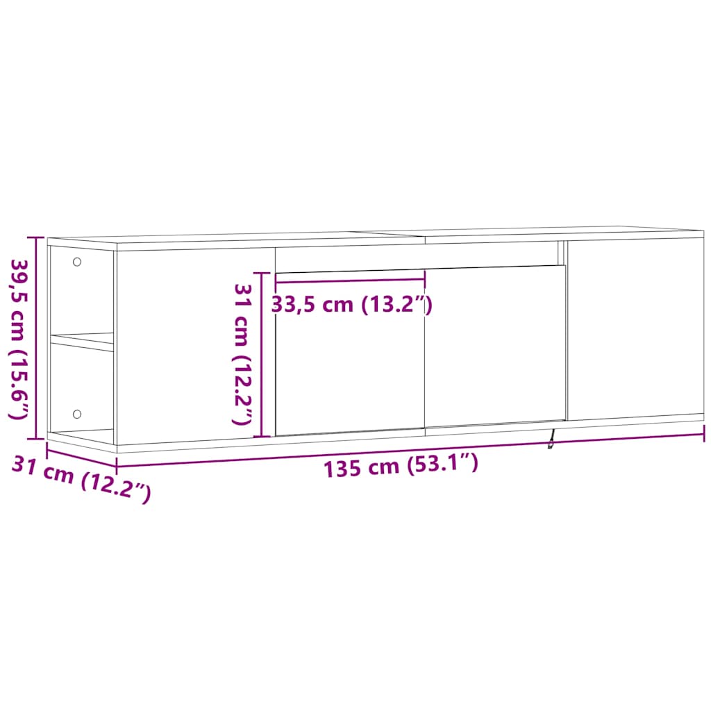 Zidni TV ormarić s LED svjetlima crni 135x31x39,5 cm