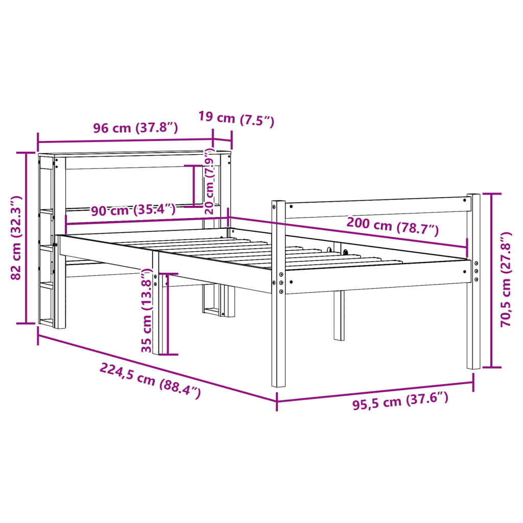 Seniorski krevet s uzglavljem bez madraca 90x200 cm