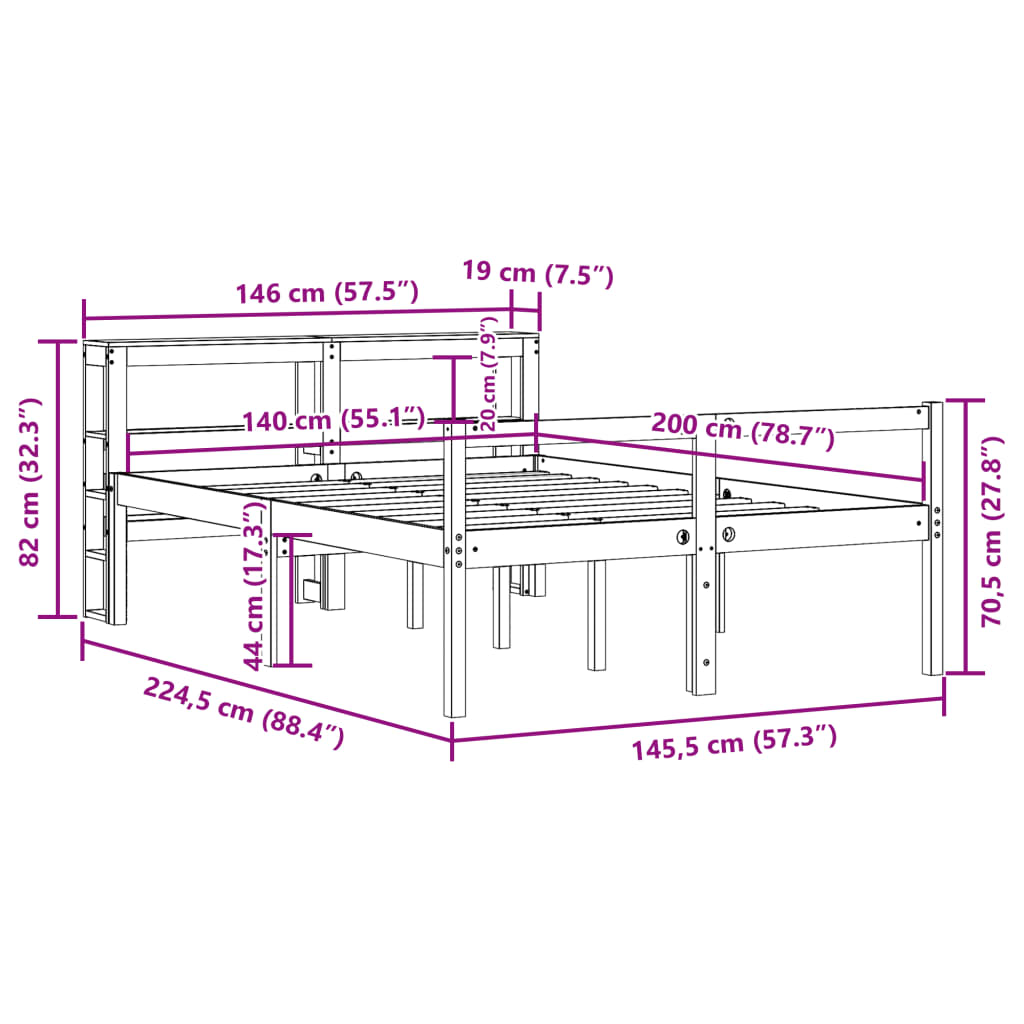 Okvir kreveta s uzglavljem voštano smeđi 140x200 cm od borovine