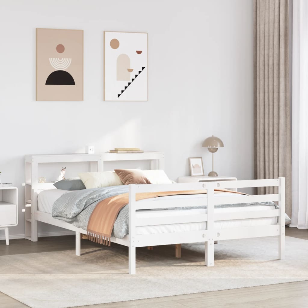 Okvir za krevet s uzglavljem bijeli 150 x 200 cm borovina