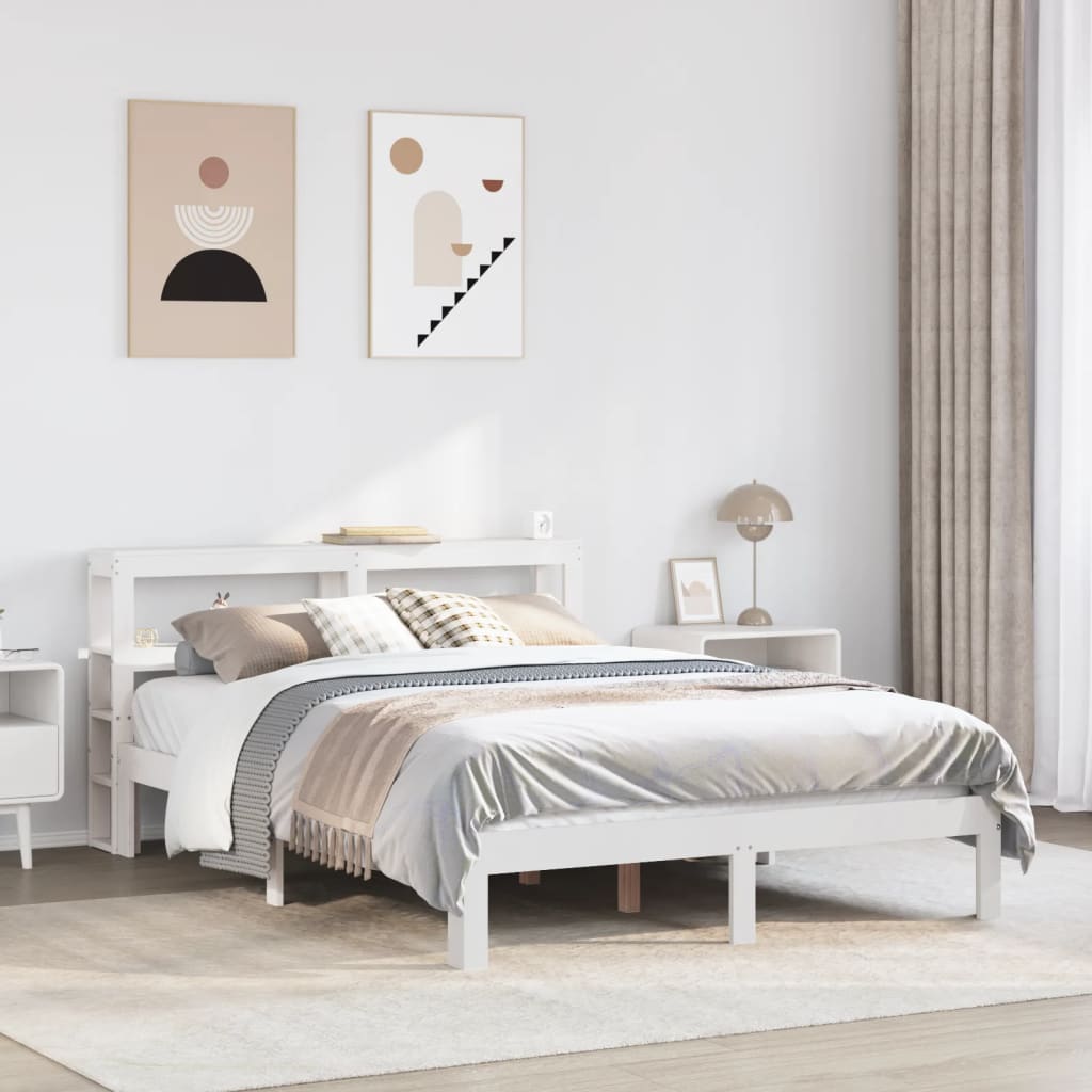 Okvir za krevet s uzglavljem bijeli 150 x 200 cm borovina