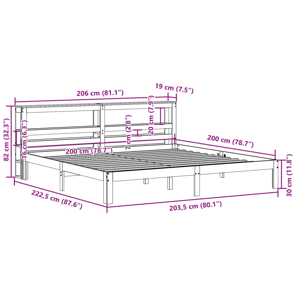 Okvir kreveta s uzglavljem 200 x 200 cm od masivne borovine