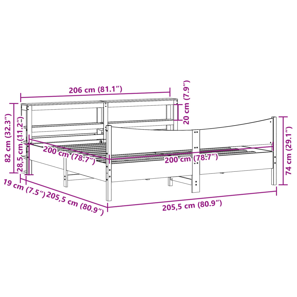 Okvir za krevet s uzglavljem bijeli 200x200 cm masivna borovina