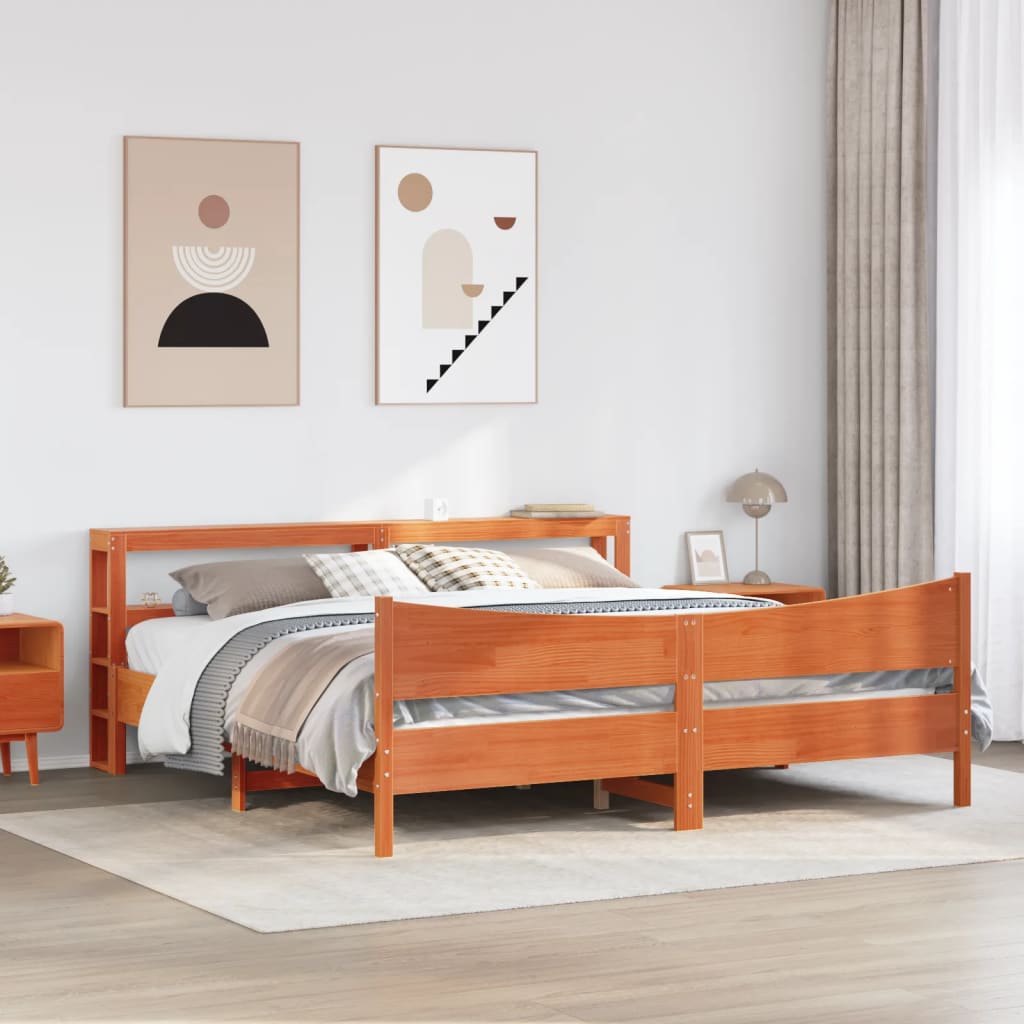 Okvir kreveta s uzglavljem voštano smeđi 200x200 cm od borovine
