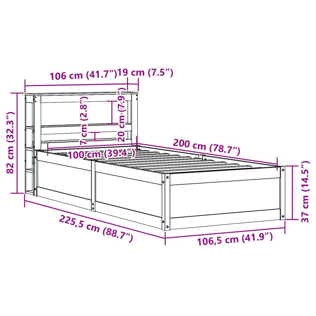 Okvir kreveta s uzglavljem 100 x 200 cm od masivne borovine