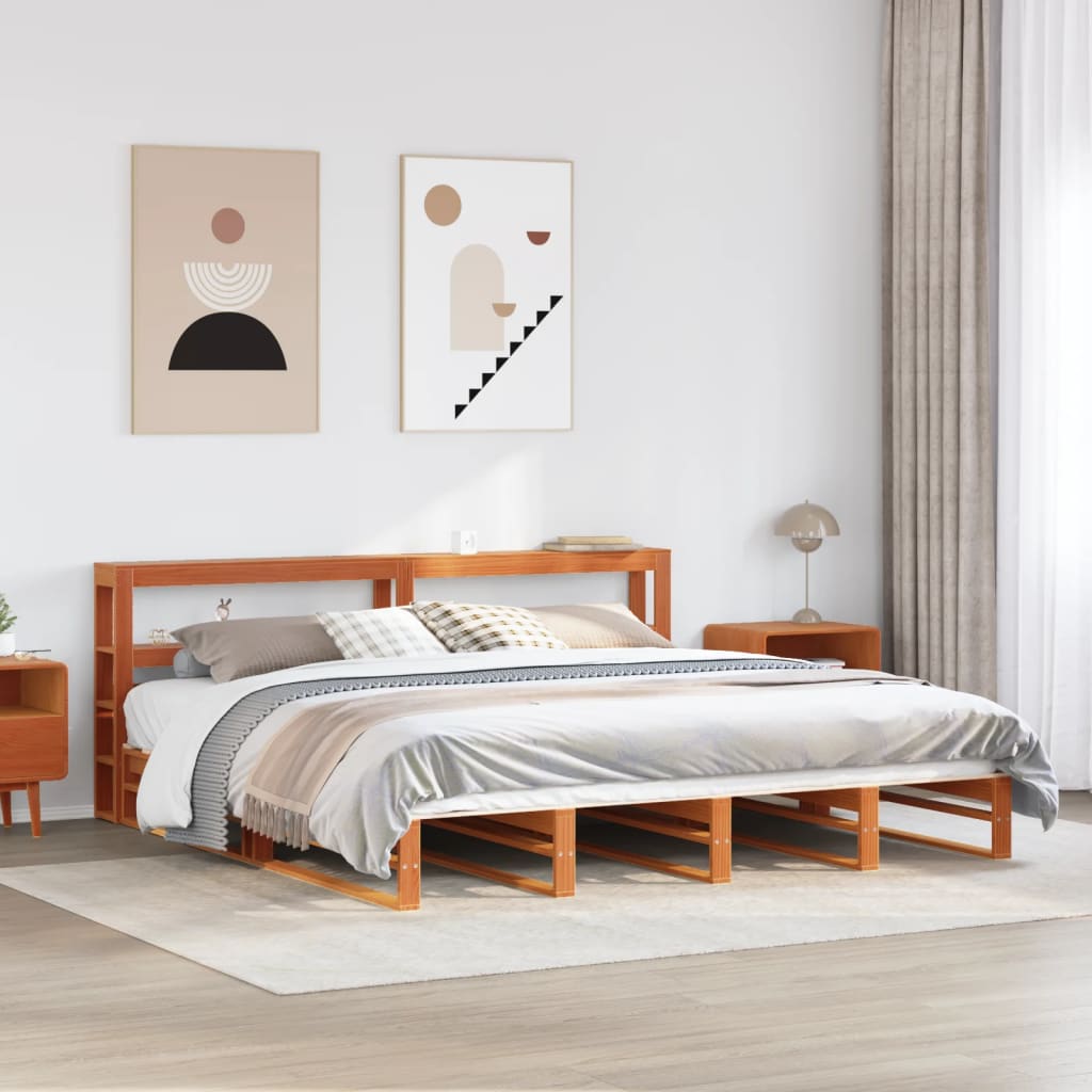 Okvir kreveta bez madraca voštano smeđi 200x200 cm od borovine