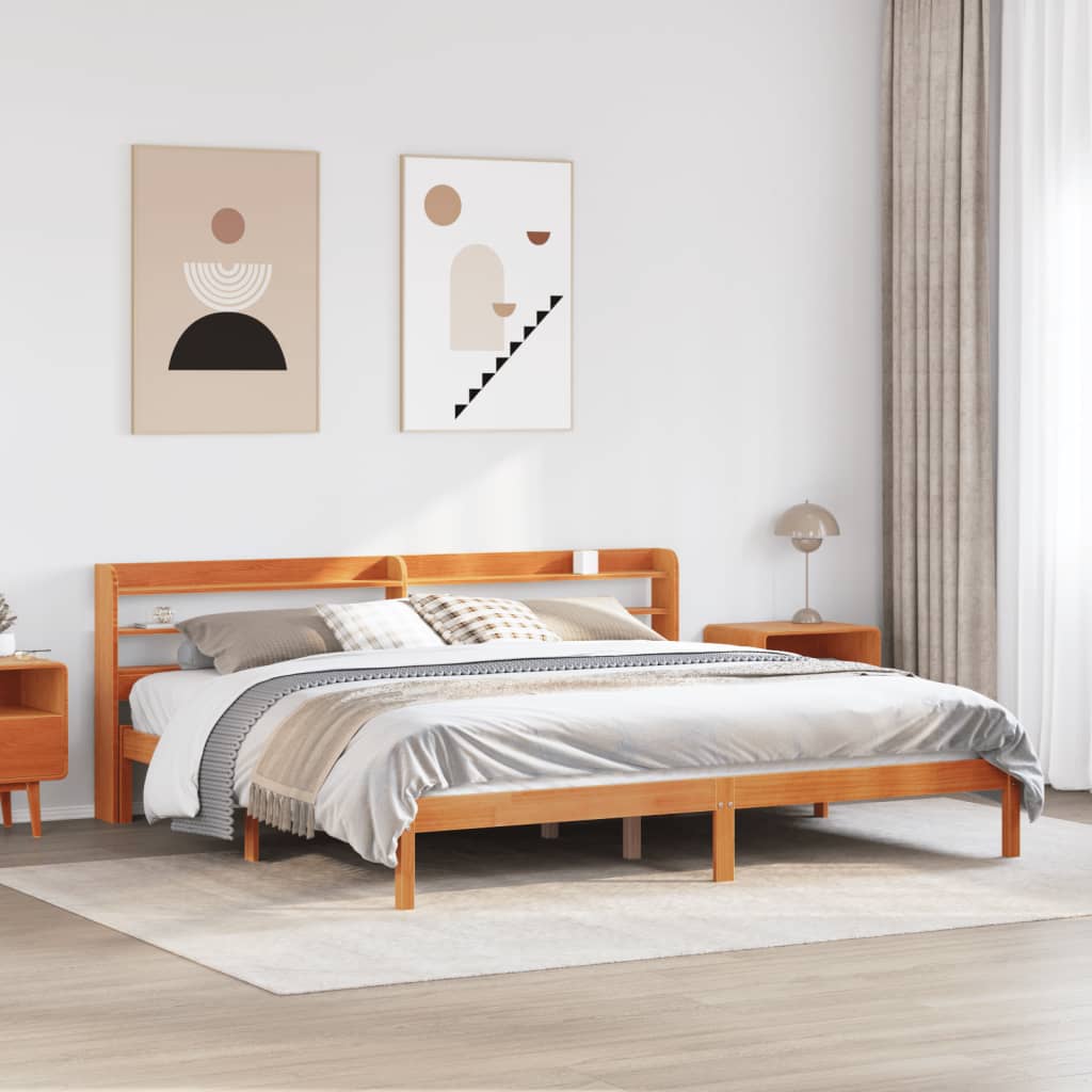 Okvir kreveta s uzglavljem voštano smeđi 200x200 cm od borovine