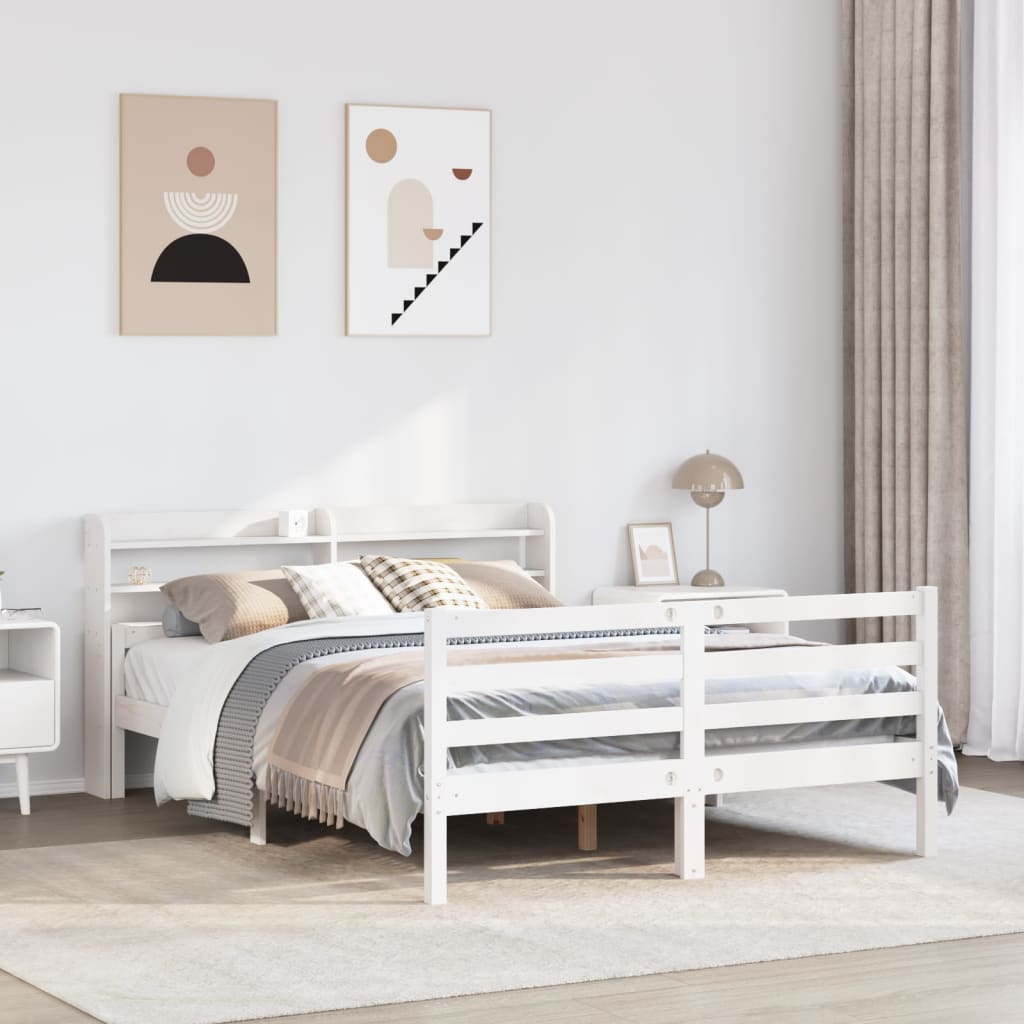 Okvir za krevet s uzglavljem bijeli 150 x 200 cm borovina
