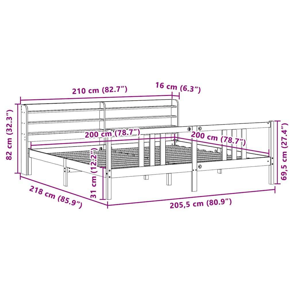 Okvir kreveta s uzglavljem 200 x 200 cm od masivne borovine