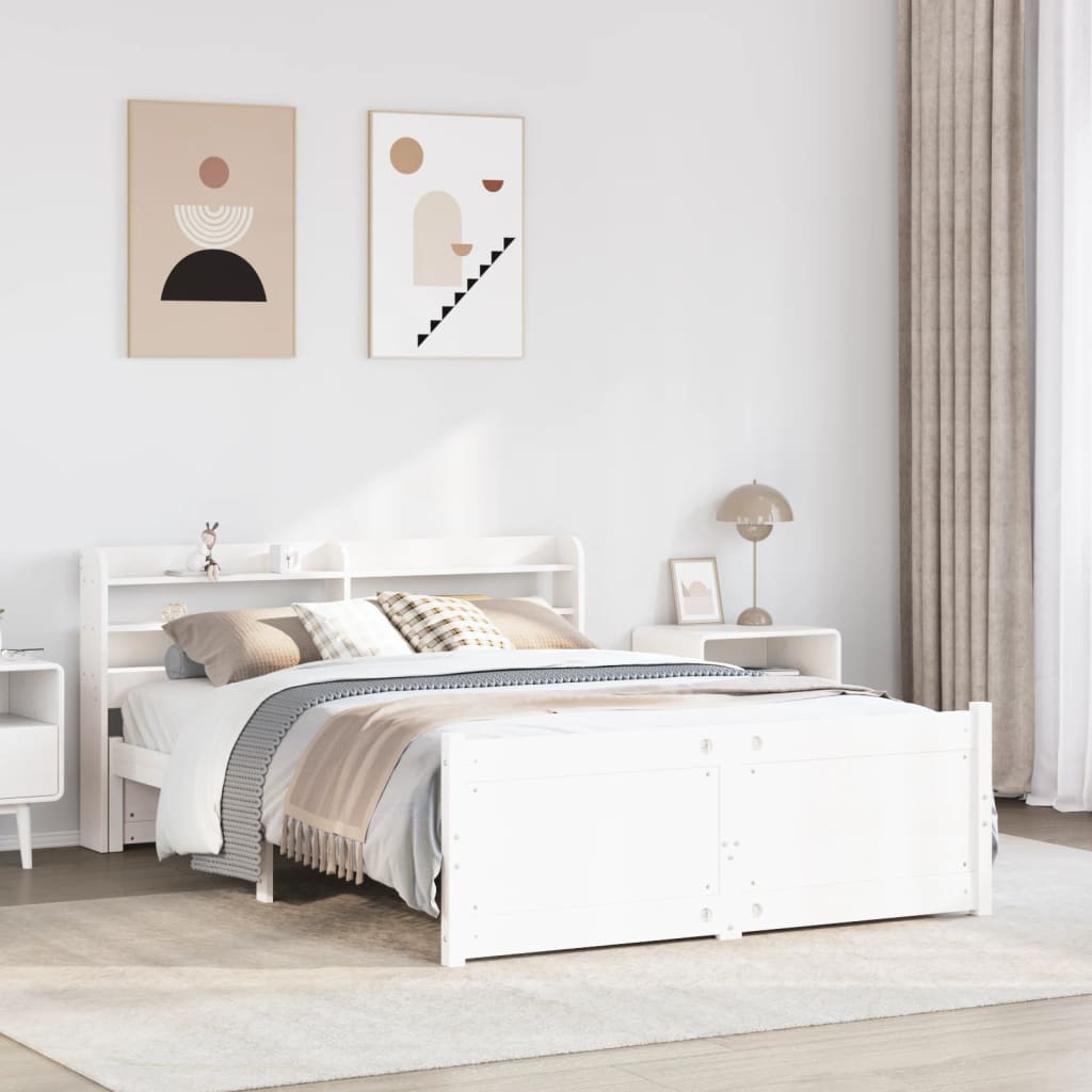 Okvir za krevet s uzglavljem bijeli 150 x 200 cm borovina