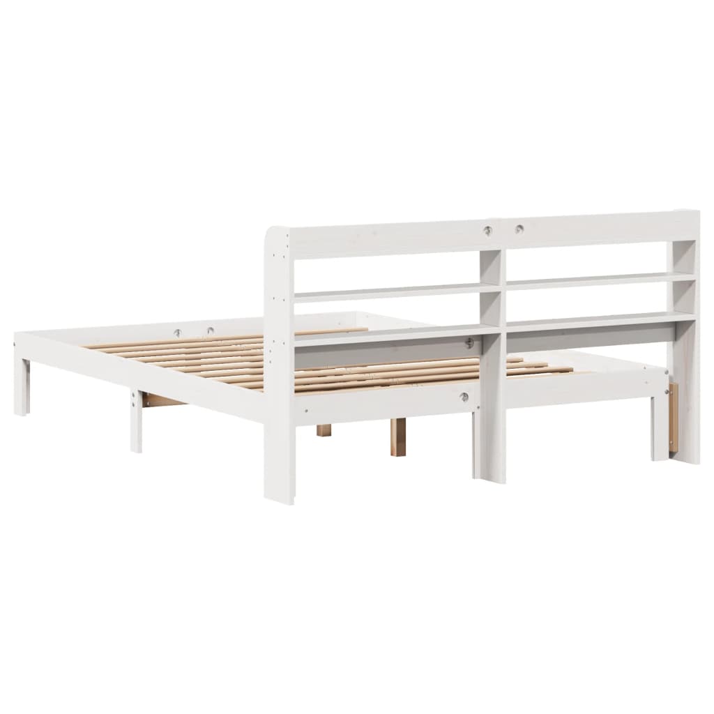 Okvir za krevet s uzglavljem bijeli 135 x 190 cm od borovine