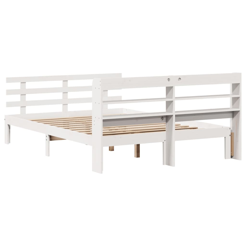 Okvir za krevet s uzglavljem bijeli 135 x 190 cm od borovine