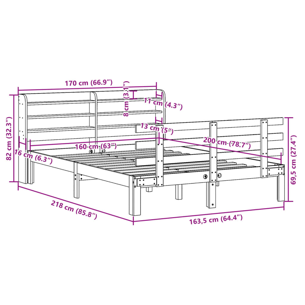 Okvir za krevet s uzglavljem 160 x 200 cm od masivne borovine