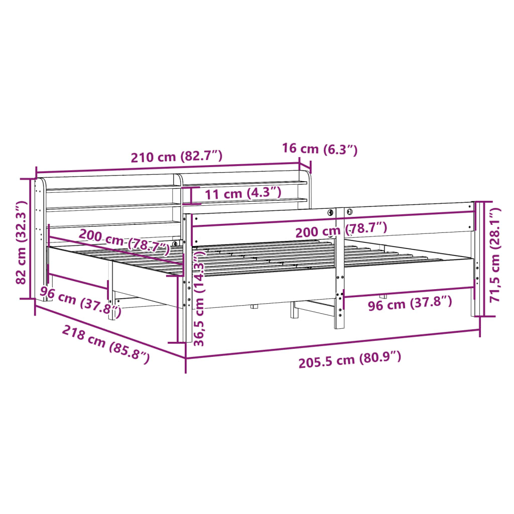 Okvir kreveta bez madraca bijeli 200x200 cm od masivne borovine
