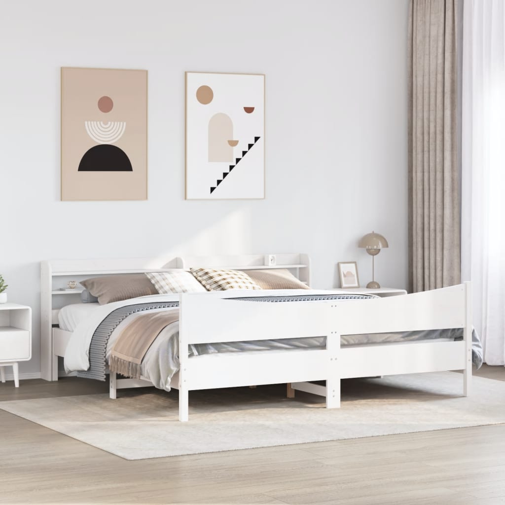 Okvir za krevet s uzglavljem bijeli 200x200 cm masivna borovina