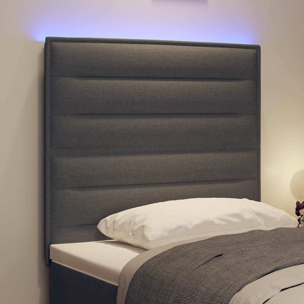 LED glava kreveta s LED trakama Tamno siva 90 cm tkanina