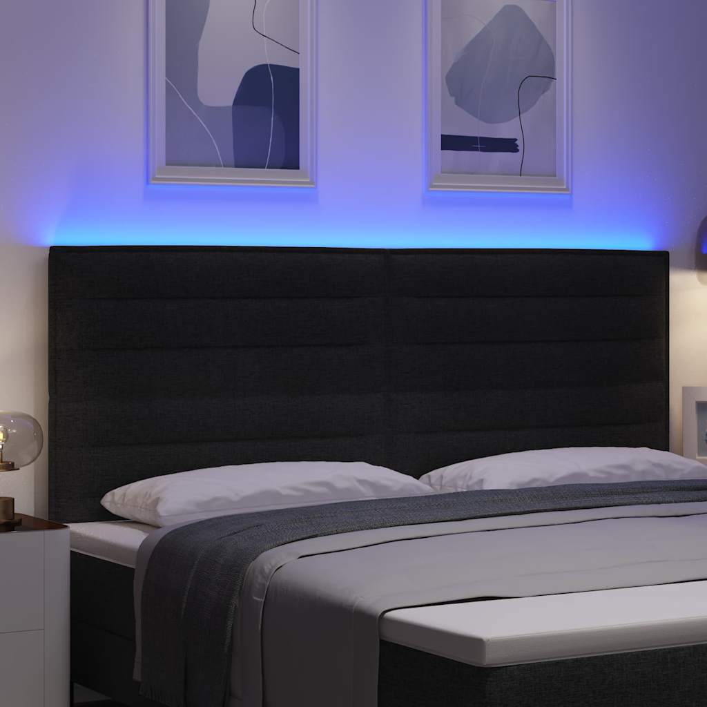 LED glava kreveta s LED trakama Crna 200 cm tkanina